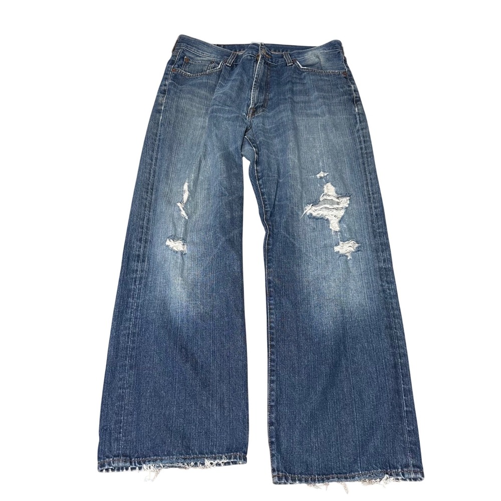 Lucky Brand Dungarees Classic Fit Distressed Blue Jeans 34 Short